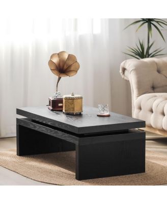 Wood Coffee Table for Living Room Floating Top Rectangular 47.6