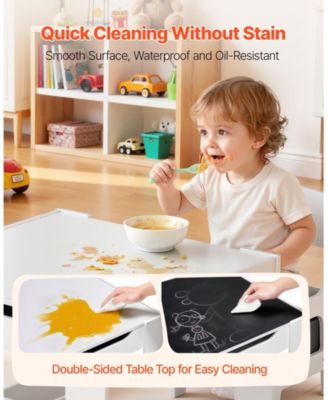 Kids Table and 2 Chairs Set with Reversible Top and Storage for Art and Learning
