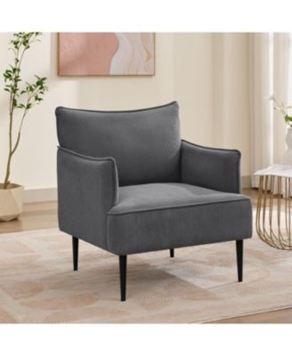 Mid Century Accent Chair, Comfy Living Room Chair Armchair Grey Fabric Sofa Chair for Bedroom