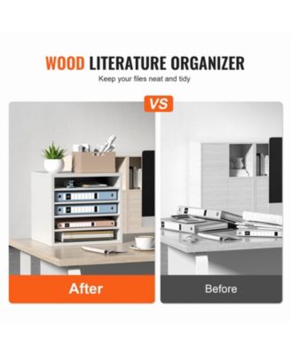 5 Compartment Wood Literature Organizer with Adjustable Shelves