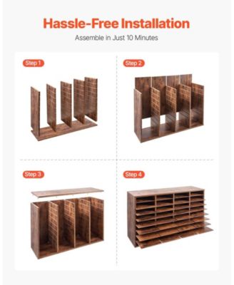 36 Compartment Wood Literature Organizer with Removable Shelves