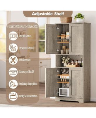 Tall Kitchen Pantry Cabinet, Storage Cabinet with Doors and Adjustable Shelves, Freestanding Cupboard for Living Room, Dining Room