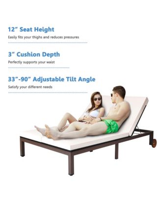 Adjustable Patio Rattan 2 Person Recliner Lounge Chair w/ Cushion Wheel