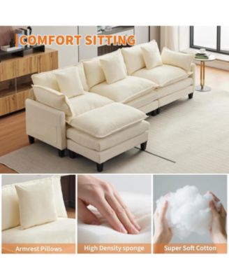 112" Oversized L-Shaped Sofa, Modular Chenille Couch with Ottoman, Deep Seat 3-Seater