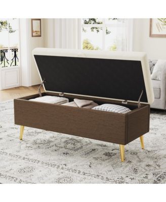 Modern Storage Ottoman Bench - Tufted Cushion, Gold Legs, Hidden Compartment for Living Room and Bedroom