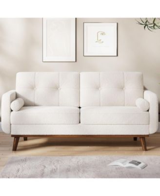 65" Mid-Century Loveseat Sofa, Boucle Upholstered 2-Seater Couch for Small Spaces