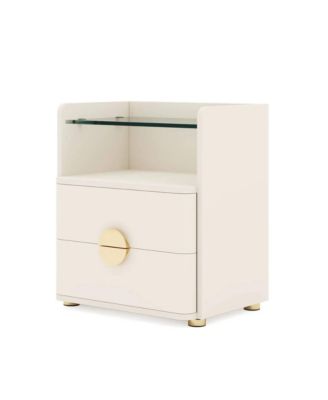 2-Drawer Nightstand, Modern Wood Bedside Table with Open Tempered Glasses Storage Space, End Table for Living Room and Bedroom
