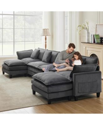 146.5" Modular Sectional Sofa, U-Shaped Couch with 2 Ottomans, Corduroy Cloud Sofa