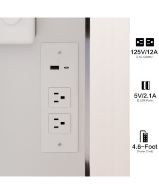 3-in-1 Vanity Set - Full Body Mirror Cabinet Mirror LED Makeup Dressing Table + Cushioned Stool with 2 AC + 2 USB Power Station for Bedroom