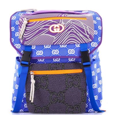 Large Panelled Double Buckle Backpack GG Jacquard Nylon and Rubber