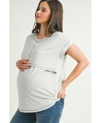 Maternity T-Shirt Relaxed Fit Short Sleeve Layered Nursing-Friendly