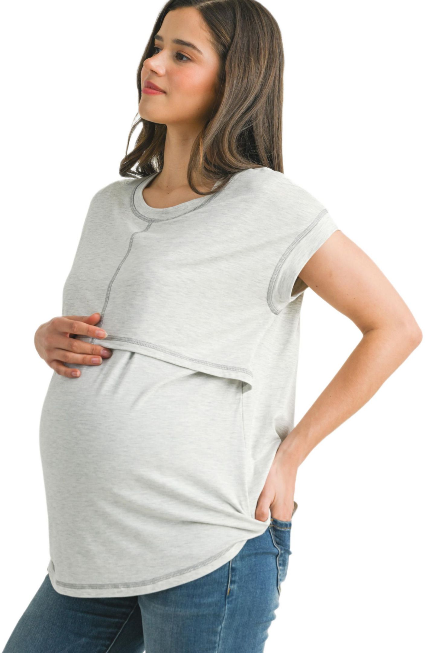 Женская футболка Hello Miz Maternity T-Shirt Relaxed Fit Short Sleeve Layered Nursing-Friendly, цвет: Серый — фото 3