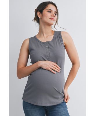 Maternity Ribbed Henley Tank Top Fitted Nursing Friendly
