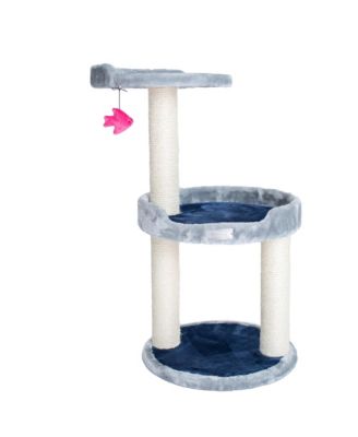 Three-Level Real Wood Compact Scratcher, X2905, Gray W Plush Perch