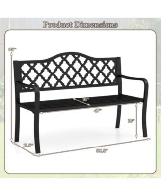50.5 Inch Patio Bench with Curved Armrests for 2-3 People-Black