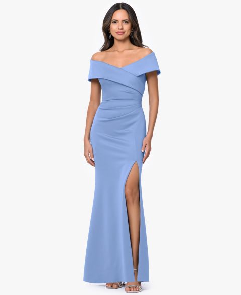 Женские платья XSCAPE Off-The-Shoulder Side-Slit Gown, цвет: Сланцевый