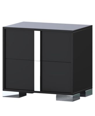 Elegant Nightstand with Silver Mirrored Handle and 2 Drawers, Bedside Table, Sofa Side Table, End Table for Living Room, Bedroom