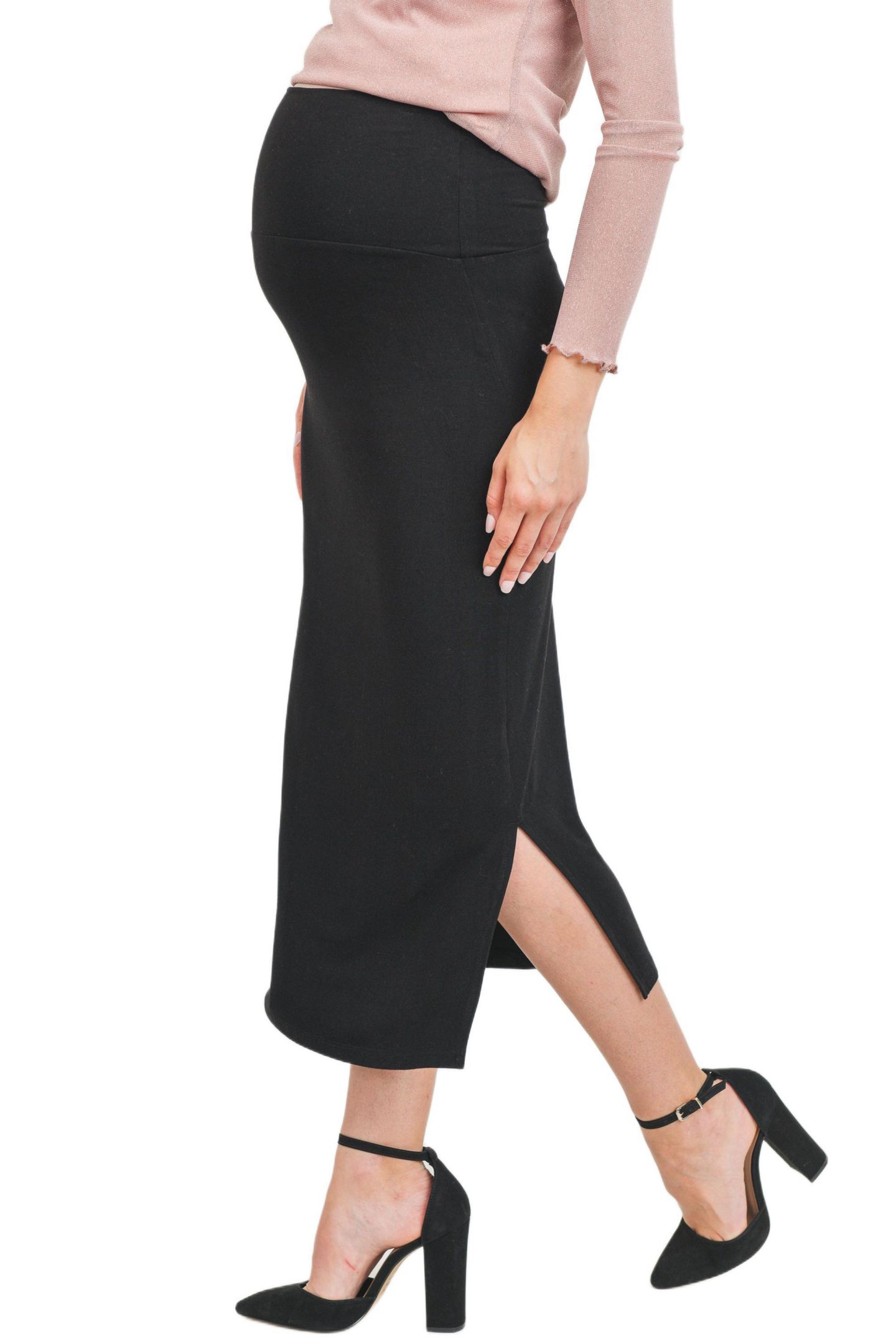 Женская юбка Hello Miz Maternity High-Rise Pencil Midi Skirt with Side Slits, цвет: Чёрный — фото 2