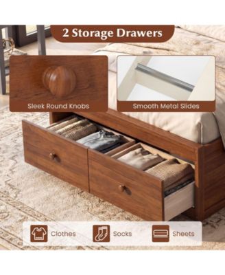 Twin Size Bed Frame w/Storage Drawers Headboard Wooden SlatandEnclosed Base