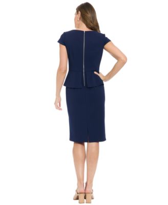Women's Cap-Sleeve Peplum Boat Neck Sheath Dress