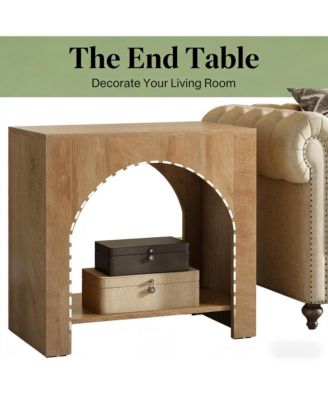 2 Tier Bedside Table, Farmhouse Nightstand with Open Shelf, Wooden Base and Spacious Tabletop, Accent Furniture for Living Room, Bedroom