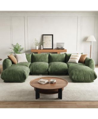 126" U-Shaped Modular Sectional Sofa, Chenille Cloud Couch with Deep Seat