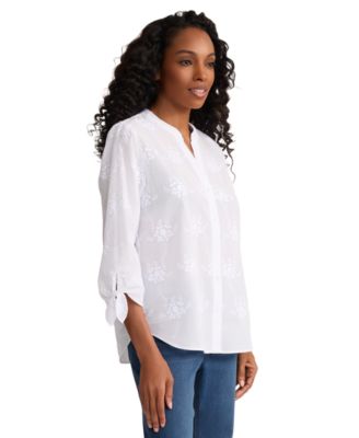 Women's Collared Button-Front Tie-Sleeve Shirt