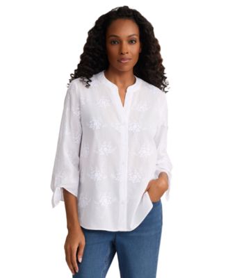 Women's Collared Button-Front Tie-Sleeve Shirt