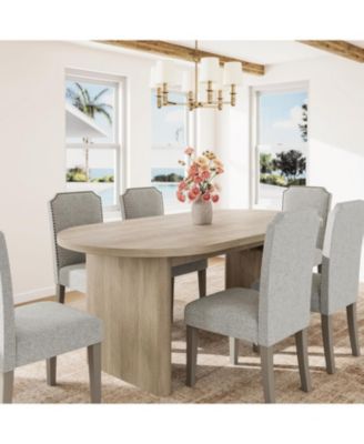 70.8 Inch Oval Dining Table with Upholstered Dining Chairs, Kitchen Table with Sturdy Wooden Base, High Back Dining Chair with Wood Legs