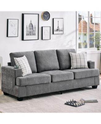 89" 3-Seater Sofa, Chenille Couch with Deep Seat, Cup Holders and Storage Pockets