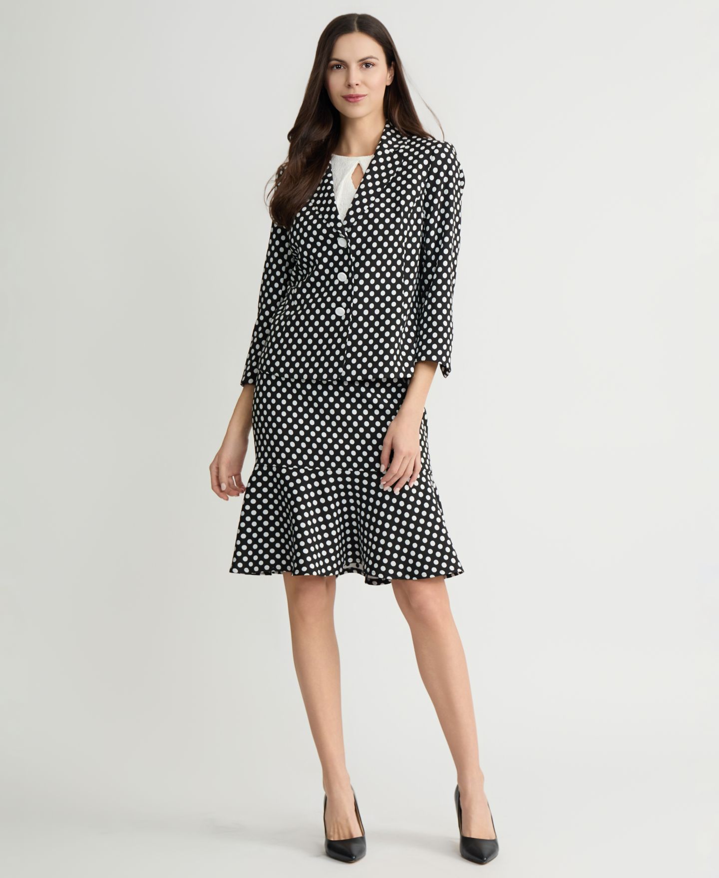 Женский пиджак Kasper Polka Dot Jacquard Blazer, Regular & Petite, цвет: Чёрный / Белый — фото 7
