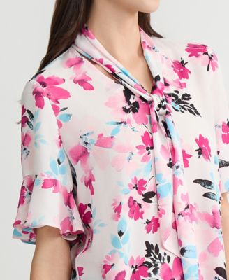 Women's Printed Ruffle-Sleeve Blouse