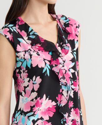 Women's Printed Ruffle-Trim V-Neck Top