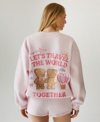 Juniors' Travel Together Embroidered Crewneck Sweatshirt