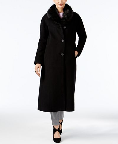Jones New York Faux-Fur-Collar Maxi Coat