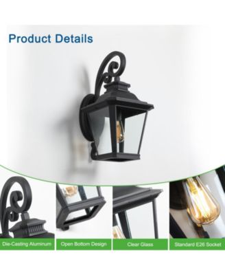 21"(H) 1-Pack Outdoor Wall Lantern Light – Vintage Metal and Clear Glass Sconce with Decorative Scroll Design for Porch, Patio