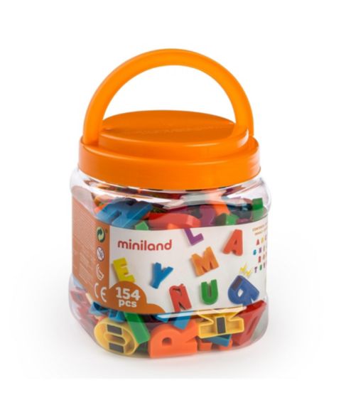 Детские игрушки MINILAND Magnetic Uppercase Letters Reading and Writing 154-Piece Learning Toy, от 3 лет, цвет: Разноцветный