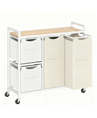 Laundry Sorter shelve with Hamper Wheels Rolling Basket Pull-out Detachable Bags
