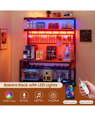 Large shelve with Storage Drawers Microwave Stand Power Outlet LED Lights