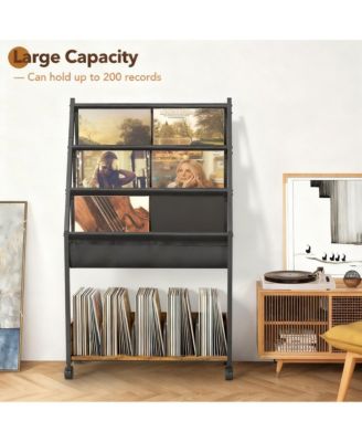 3-Tier Display Shelf Holds 200 LPs Movable Organizer Rack Cabinet