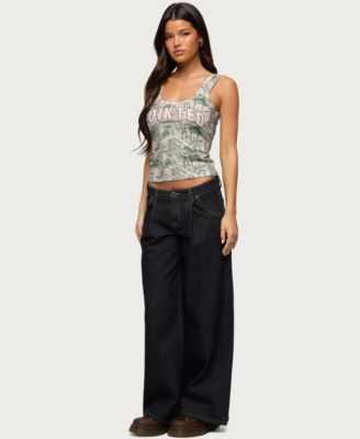 Women's Pleated Low Rise Wide Leg Jeans