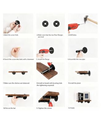 Wall Mounted Floating Shelves Industrial Pipe Brackets Rustic Wood