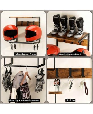 Helmet Wall Mount shelf Hat Stand Display Gear Storage Organizer Metal Wood
