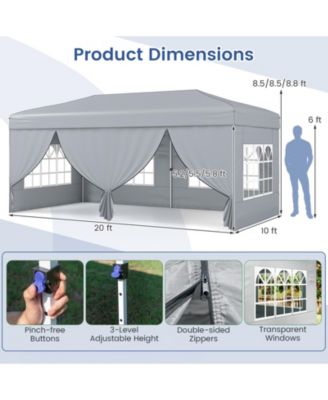 10 X 20 FT Pop up Canopy Tent w/ 6 Sidewalls Wheeled Bag 6 Sandbags 10 Stakes
