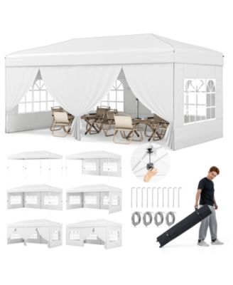 10 X 20 FT Pop up Canopy Tent w/ 6 Sidewalls Wheeled Bag 6 Sandbags 10 Stakes