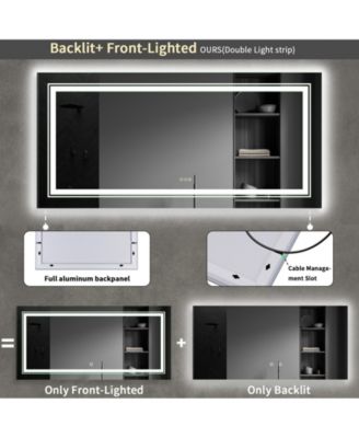 39.37x23.62 inch Square LED Bathroom Mirror Illuminated Dimmable 3 Colors Smart Touch