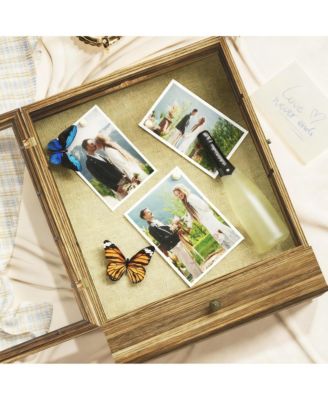 Wood Shadow Box with Shelves Drawer Display Case