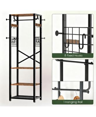 Coat Rack Freestanding Hall Tree Hanging Rail Shelves Industrial Entryway