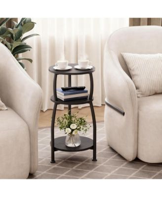 Small Round Side Table 3-Tier Storage Shelf Slim Sofa Nightstand