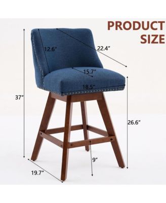 Swivel Bar Stools Set of 2, Modern Upholstered Counter Height Chairs with Wooden Legs and Nailhead Trim for Kitchen Island